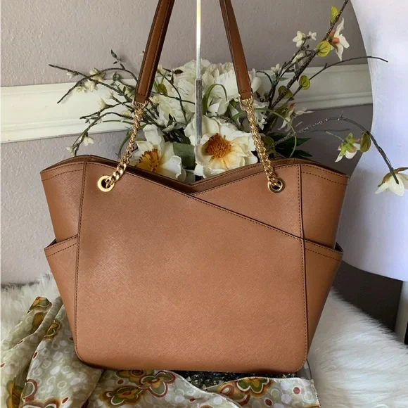 Michael Kors Brown Leather Tote with Gold Accents - Picture 2 of 10